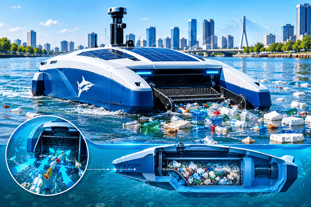 роботизирана акула чисти морето от пластмаса